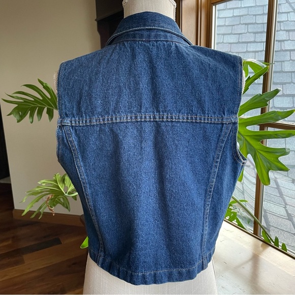 Vintage Blue Medium Wash Denim Western Cotton Open Front Vest size Medium - Picture 3 of 12